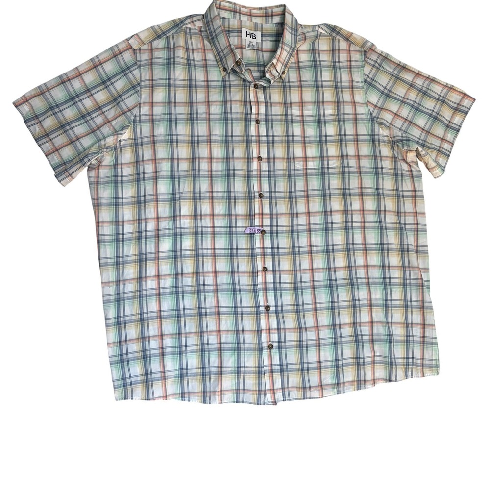 HB Harbor Bay Button‎ Down Shirt Mens 3XLT Multi Color Plaid Short Sleeve Casual